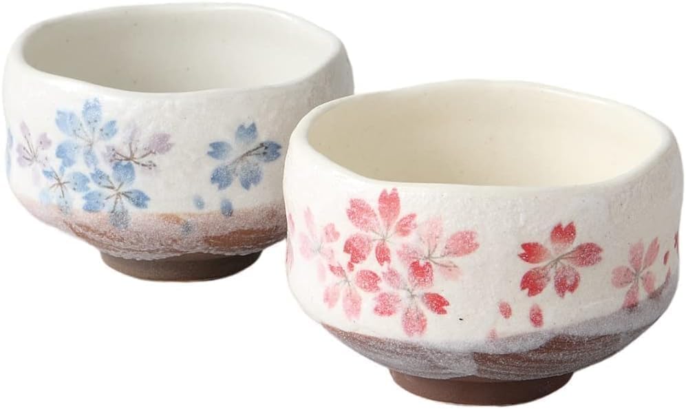Mino Ware Mini Matcha Bowl Pair Cherry Blossom Chawan Ceramic 3.7in Japan