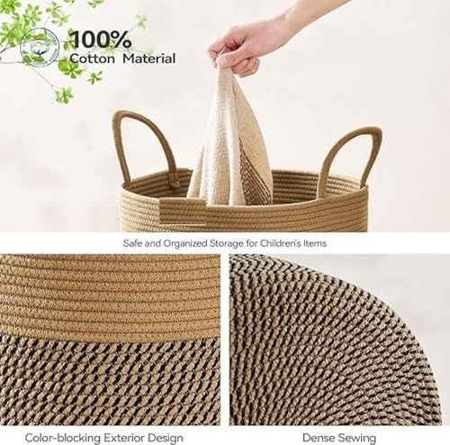 Image of Laundry Basket for Clothes | Large Cotton Rope Basket | Foldable Laundry Hamper with Handles | Clothes Storage Basket for Bedroom, Bathroom & Laundry Room | 33 x 33 x 38 cm