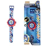LEXIBOOK, Sega Sonic The Hedgehog, Reloj de proyección Ajustable Pantalla Digital, Proyecta 20 imágenes de Sonic, para Niños, Azul/Rojo, DMW050SNLXB
