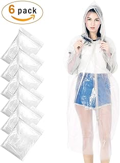 solawill Regenponcho Einweg Wasserfester Regenmantel 6 Stück Regenponcho für Erwachsene Wasserdichter Regenmantel mit Kapu...