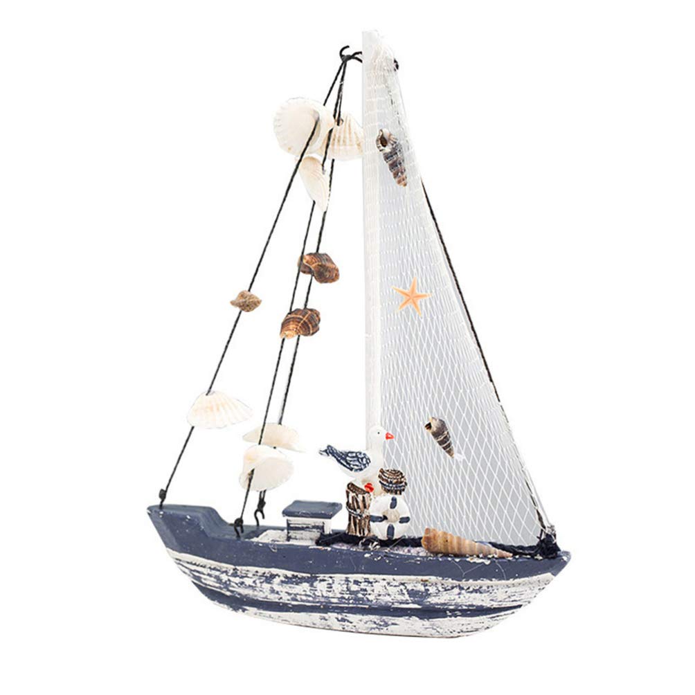 Sailboat Decoration Wooden Sailing Boat Model with Seagull Seashell Nautical Tabletop Ornament for Home Decoration Size