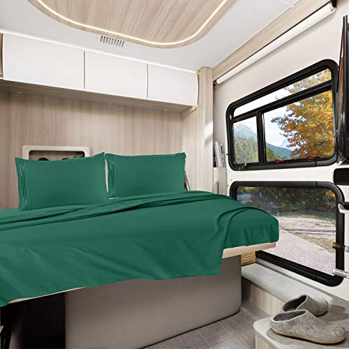 Image of Nestl Dark Green Short Queen Sheets for RV, Hotel Luxury RV Queen Sheets Set, 6 Piece Fitted Bed Sheet Set and Pillowcases, Super Soft, Wrinkle-Free, and Breathable Camper Bedding