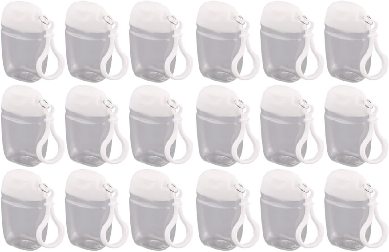 FRCOLOR 18 Pcs Travel Size Bottles with Keychain 30ml Clear Refillable Mini Sample Bottles Leakproof Petg Lotion Containers Essentials for Backpack 2.75 Inch