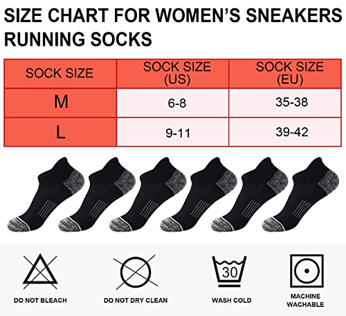 Ankle Socks For Women Black Running Socks, Cushioned Athletic Low Cut No Show Compression Socks Womens Liner Footies For Sneakers 6 Pairs Size 9-11 #TOP6