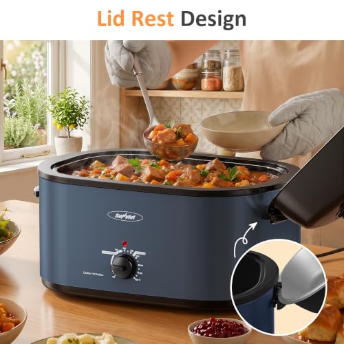 Image of Sunvivi Roaster Oven 28QT, Electric Roaster Pan with Lid for Large Turkey | Self-Basting & Glass Viewing Lid, Removable Pan, 150-450F Temp Control, for Baking Slow Cook Defrost Warm Turkey Up to 28lb