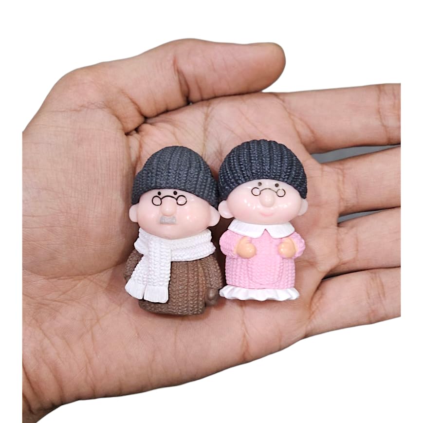 Image of Miniature Old Couple Figurine - PVC Miniature Statue for Garden Decor, Dollhouse Accessory & Unique Gift