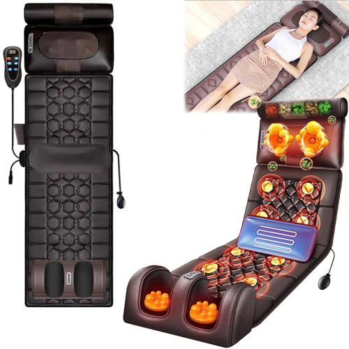 Image of Heated Massage Mat with 20 Neck Shiatsu Kneading Massage Heads, Heating Pad Full Body Massage Mattress Massager Mat Cushion for Relieving Back Lumbar Leg Pain,Leathermodels, Brown