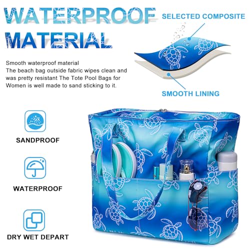 Image of Waterproof Beach Tote Pool Bags for Women Ladies Extra Large Gym Tote Carry On Bag With Wet Compartment for Weekender Travel