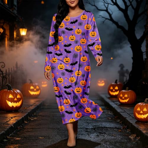 fartey Plus Size Halloween Pajamas Long Sleeve Pumpkin Ghost Nightgown - image 4