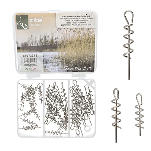 Zite Fishing Cork-Screw Spiralen Set – 45 Stück 3 Größen in Sortierbox – Kunstköder Angel-Zubehör Gummifisch-Angeln…