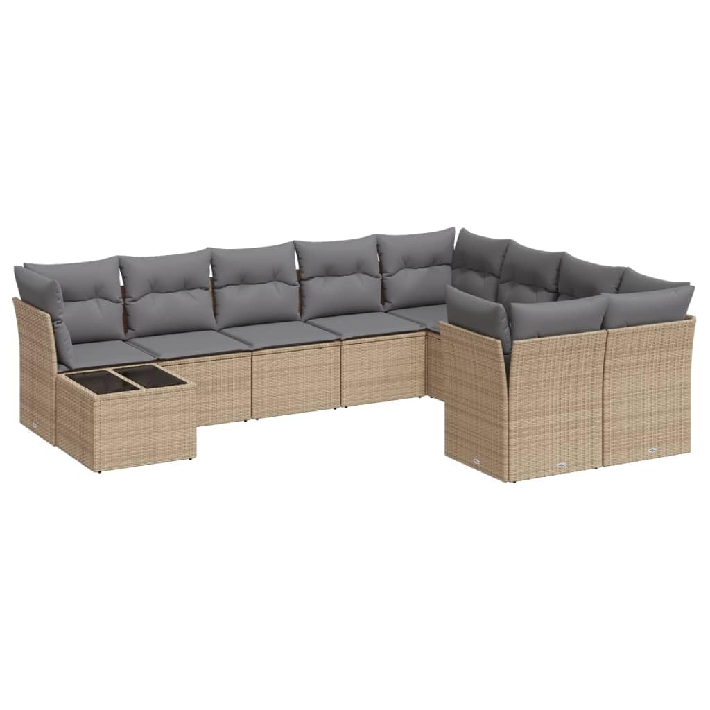 Zestaw Sofas Ogród Rattan syntetyczny 10-częściowy beżowy | Przechowywanie z wodoodporną torbą, pokrowce nadające się do prania, modułowa konstrukcja, beżowe poduszki