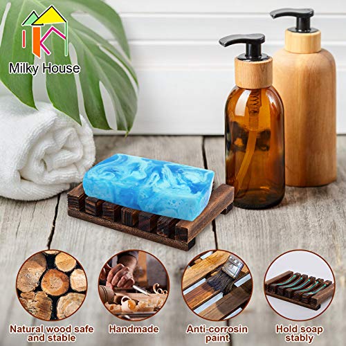 Soap Dish, 4 Pack Square Bulk Wood Soap Holder With Drain, Bamboo Hand Soap Tray Rack Stand, Cedar Soap Saver For Shower, Wooden Bar Soap Dishes Holders Sink Deck Case For Bathroom Sponges Scrubber #TOP1