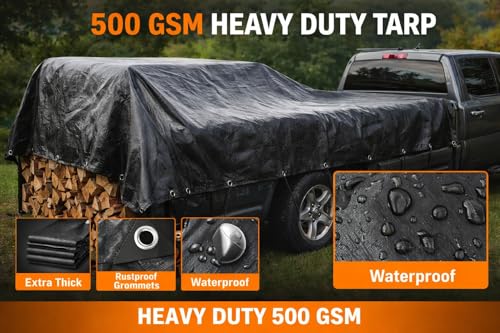 Image of Heavy Duty HDPE Tirpal 250 GSM | Waterproof, UV Resistant & Durable Tarpaulin Sheet with Eyelets for Outdoor, Truck, Garden & Roof Cover (Black, 20 x 20 FT)