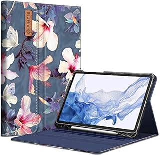 FINTIE Case for Samsung Galaxy Tab S8/Tab S7 11 inch (Model SM-X700/X706/T870/T875/T878) with Built-in S Pen Holder, Multiple Angle Portfolio Business Cover with Pocket Auto Sleep/Wake, Hibiscus