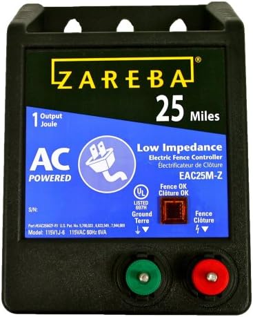 Fence Charger Showdown: Which One Truly Powers Your Pasture? 1 Zareba EAC25M-Z AC Powered Low Impedance electric Fence Charger - 25 Miles, Plug-In Electric Fence Energizer, Contain Animals, Keep Out Predators