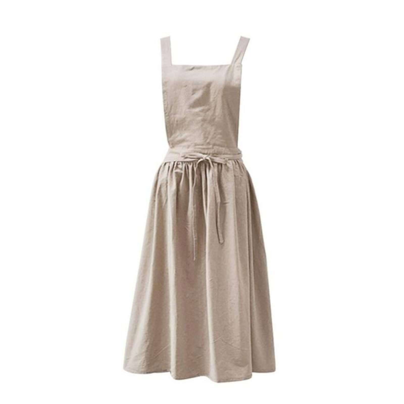 Grembiule semplice da fiorista, grembiule in cotone e lino, per giardinaggio, caffetterie, cucina, per cucinare al forno, grembiule da ristorante (beige, XL)