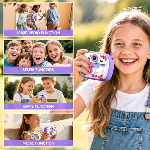 Image of PLUSPOINT Cute Unicorn Instant Print Camera for Kids, Dual Selfie Digital Camera with 1080P HD Videos Recoding, Instant Photo Printer Best Birthday Gift for Boys and Girls