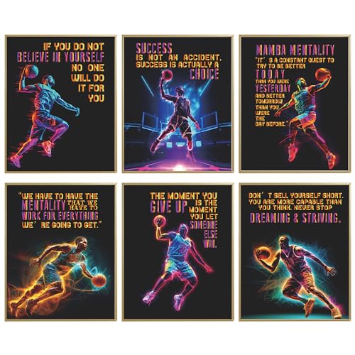 MTL HOE Positive Quotes Basketball Posters For Bedroom, Motivational Posters Basketball Wall Art Print Set Of 6 8x10 In, Inspirational Sports Wall Decor, Basketball Decor For Boys Men Room Bedroom