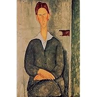 キャンバス油絵　パパ太郎　美しい妻ジャンヌ　モディリアーニ　名画オマージュ キャンバス油絵 パパ太郎 美しい妻ジャンヌ モディリアーニ 名画