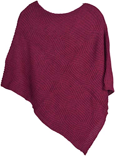 styleBREAKER Poncho de Punto para Mujer con Estampado Ondulado, Poncho de Cuello Redondo Unicolor, Punto Grueso cálido, sin Mangas 08010074, Color:Frambuesas