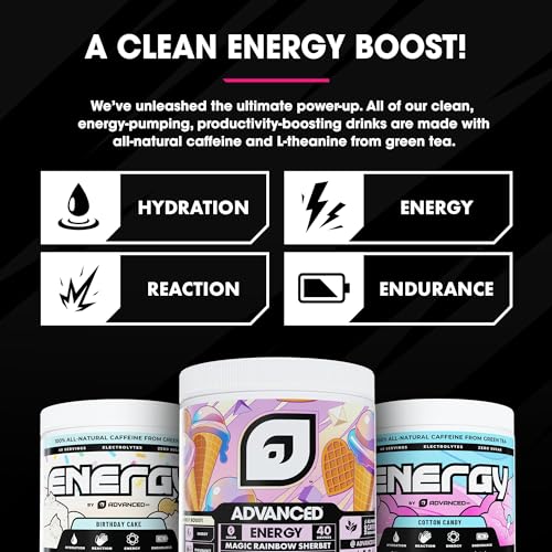 Image of Advanced Energy - Energy Boosting Formula with Electrolytes for Hydration - L-Theanine to Combat Jitters - Sugar Free & Keto Friendly - No Maltodextrin (40 Servings) (Blue Razz Slush)