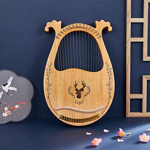 Tienclef Lyre Harp 16 Metal String Ancient Greece Style Classical Shaped Deer Pattern Lyra Box Type Harp With Tuning Wrench And Instruction Guide For Adult Kids And Beginner Deer Natrual Full #TOP7