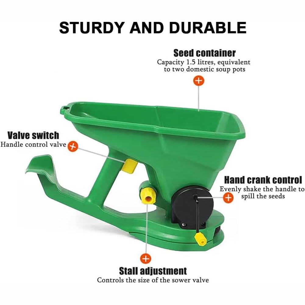 Spandiconcime rotante portatile for prato, spandiconcime portatile da 1,5 l con regolazione a 5 marce, distribuzione di semi e fertilizzanti, piantatrice manuale for giardinieri, for giardini, prati