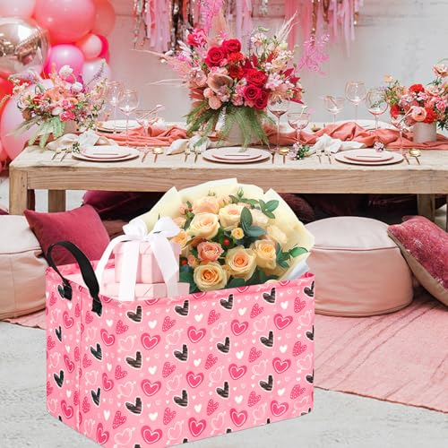 Image of Kid Clothes Storage Basket Gift Shelf Basket Toy Storage Bin, Nursery Basket Organizer Box for With Handles for Room Deco Heart Valentine's Basket
