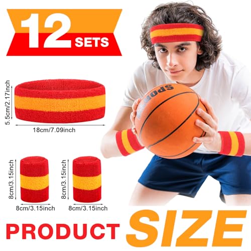 Image of Eurzom 36 Pcs Neon Sports Sweatbands Set Include 12 Striped Sweat Absorbing Headbands 24 Wristbands Athletic for Men Women Basketball Tennis Running Glow Party