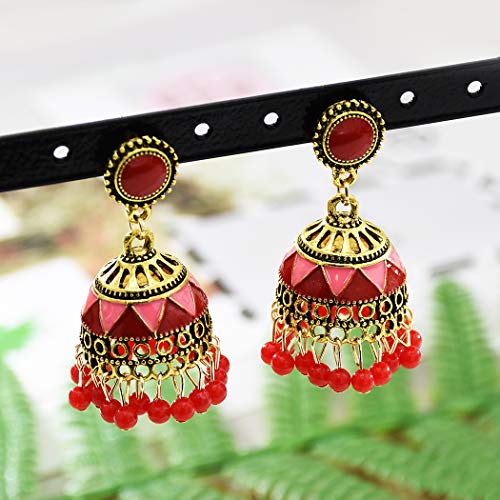 5 Pairs Bohemian Jhumki Jhmuka Earrings for Women Bollywood Ethnic Enamel Dangle Earrings Indian Bollywood Wedding Jewelry…