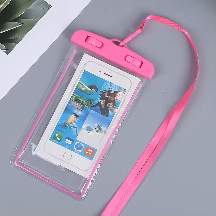 Image of Mobile Phone Waterproof Pouch Universal Size Transparent for All Smart Phones - Multicolor (Pink Black)