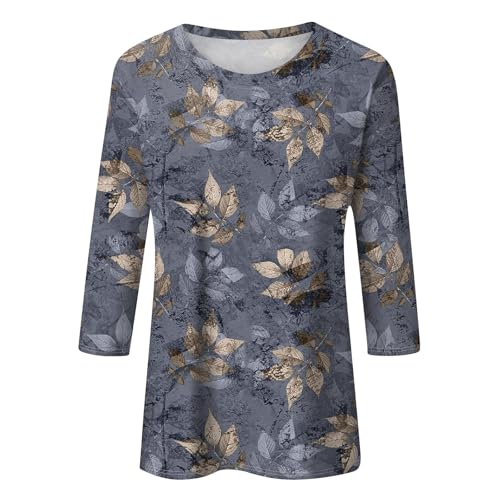 HTHLVMD Womens 3/4 Length Sleeve Tops 2025 Fall Fashion Floral Print Crewneck Causal Trendy Tunic Tops for Women