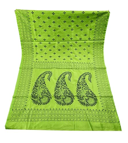 Image of SHRISTI CLOTHINGS Women's Hand Embroidered Cotton Silk Kantha Stitch Saree with Blouse Piece (SB430324 LIGHTGREEND20)