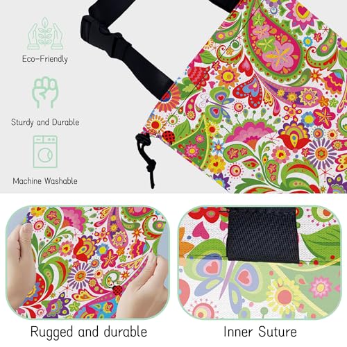 Image of Colorful Paisley Car Garbage Bag,Ethnic Floral Waterproof Small Car Trash Bag Hanging Back of Seat,Drawstring Hanging Car Trash Bag with Adjustable Buckle for Car Accessories