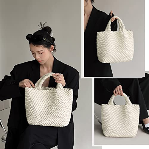 Kalidi Woven Tote Bag, Women Macaron Soft Leather Weave Handbag Purse Wrist Bag Large Capacity Work Shopping Travel Daily #TOP5