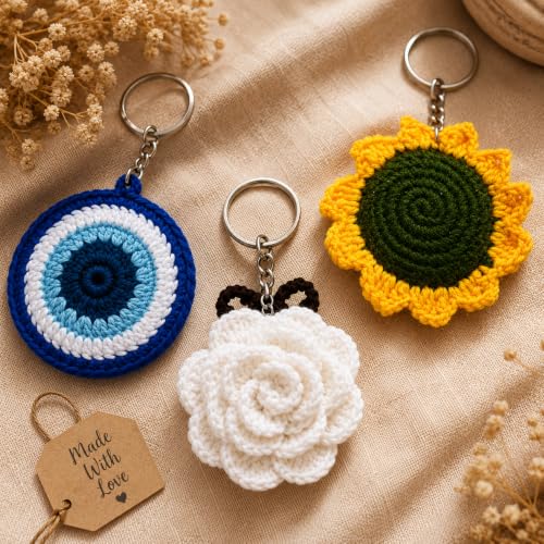 Image of Handmade Crochet Keychain Flower Design