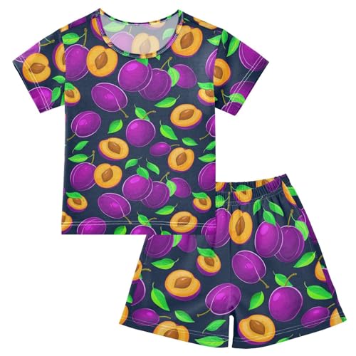 Cartoon Leaves Pajama Set Short Sleeve Summer Pajamas Sleepwear Nightwear Set Cotton 5Y
