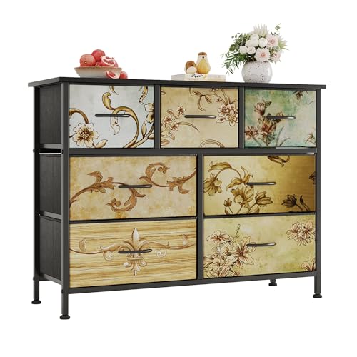 Tall-Dresser-with-7-Drawers-39-Inch-Dresser-Tv-Stand-Wide-Fabric-Dresser-Chest-of-Drawers-Storage-Dresser-for-Bedroom-Living-Room-Entryway-Nursery-Vintage-Furniture-Metal-FrameWood-Top Tall Dresser with 7 Drawers 39 Inch Dresser Tv Stand Wide Fabric Dresser Chest of Drawers Storage Dresser for Bedroom Living Room Entryway Nursery Vintage Furniture Metal FrameWood Top