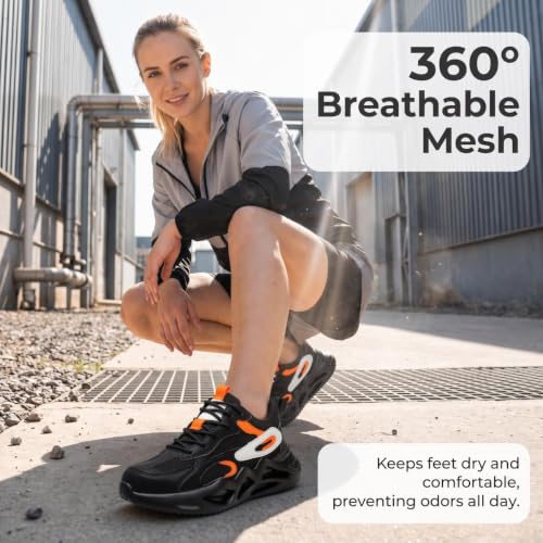 Image of Ruivina Steel Toe Shoes for Men Women Wide Fit Work Safety Shoes Lightweight Breathable Slip Resistant Cushioned Puncture Proof Sneakers