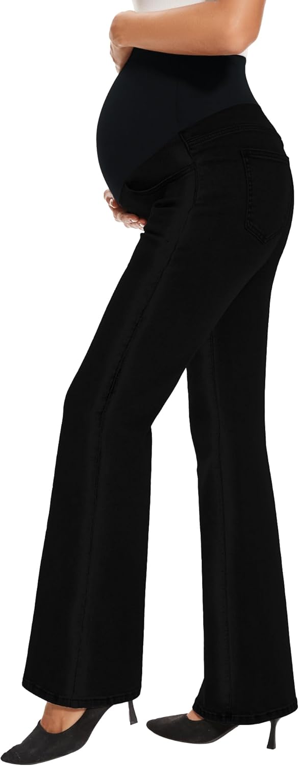 GLAMIX Women's Stretch Maternity Bootcut Jeans with Pockets Over The Belly Bell Bottoms Flare Denim Pants Pregnancy Clothes - Image 4