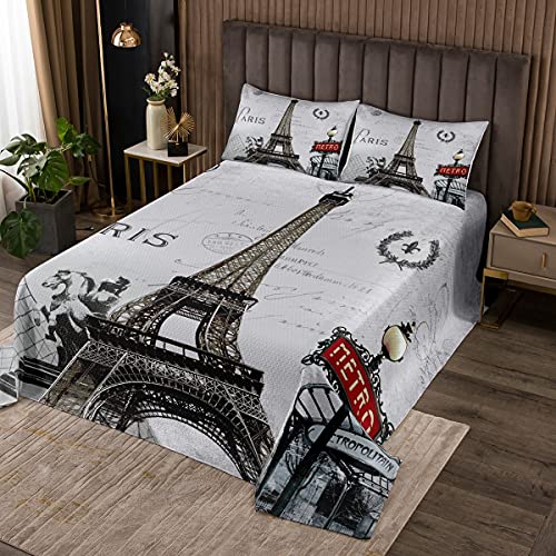 Juego de 2 Piezas de Colcha Individual de la Torre Eiffel niños Moderna 3D de la Torre Eiffel de París Torre Eiffel,Acolchada,Estilo Vintage