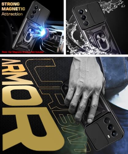 Image of WOW IMAGINE Tough Armor Bumper Mobile Back Case for 1+ OnePlus Nord CE 6 Lite 5G | Sliding Camera Cover | Shock Proof 360 Protection | Hybrid PC + TPU | Ring Holder with Kickstand - Black