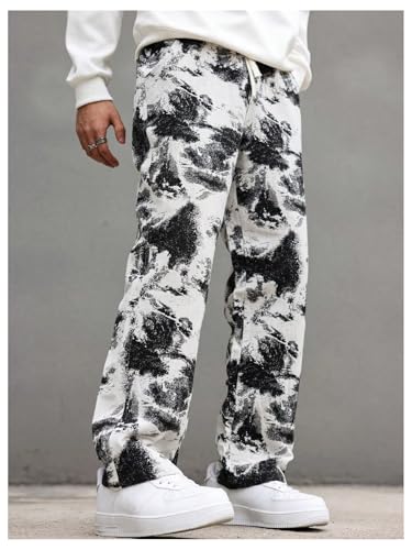 SHENHE Men's Tie Dye Straight Leg Elastic Waist Drawstring Pants Trousers Streetwear2