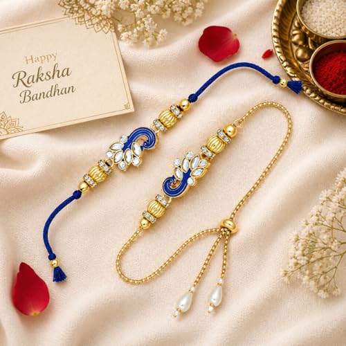 Image of Riddhika Ventures Alluring Gold Plated Bhaiya, Bhabhi Rakhi Gifts (Set of 2) Bhabhi with Roli Chawal, Greeting Card