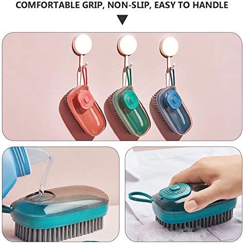 Image of YANCI ABS Plastic Multifunctional Liquid Soap Dispenser Soft Bristles Laundry Brush / Kitchen Cleaning Brush / Bathroom Brushes for Cleaning Metal Cookware, Clothing, Bathtubs, Shoe (BLUE, 1 Pieces)