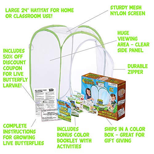 Nature Bound Toys Butterfly Garden Habitat & Terrarium, 24 Inches Tall with Large Zipper and Discount Larvae Coupon Included in Kit, Toy (NB526)