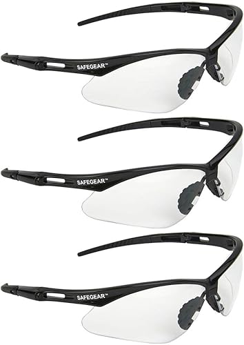 J. J. Keller & Associates, Inc. SAFEGEAR - Gafas de seguridad transparentes, paquete de 3, resistentes a los arañazos, marco negro