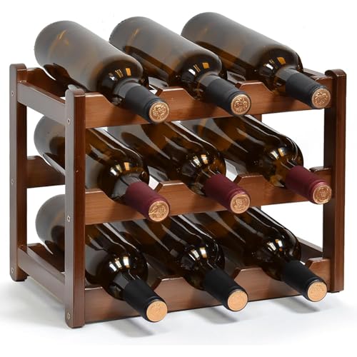 Soporte para 9 botellas de vino de madera sólido miniatura 1