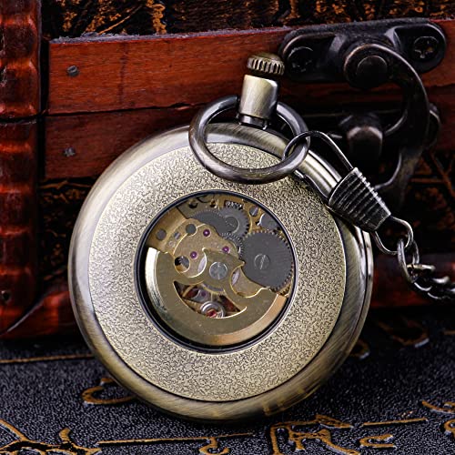 Image of Gold Uncovered Men's Mechanical Pocket Watch, Uncovered Roman Design Dial Chain Mechanical Pocket Watches for Men-Gold
