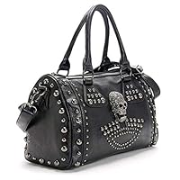 FiveloveTwo Damenhandtaschen Schäde Gothic Rivet Henkeltaschen Tote Schulter Shopper Umhängetasche Schwarz